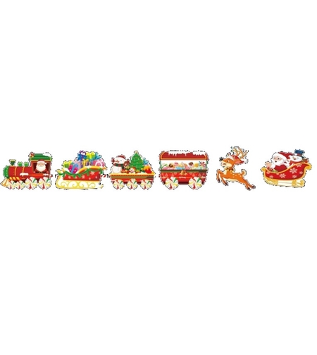 Decoratiune de Craciun, Flippy, pentru Gradina, Tip Trenulet, 6 Figurine + Bete de Infipt in Pamant, din Plastic, Impermeabil, Model Mos Craciun in Tren si in Sanie, Multicolor