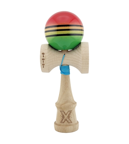 Kendama X Originala, Profesionala, Flippy, Big Cups V2, Super Sticky Legendary Cupe Mari, Rulment Metalic cu Ata 55 cm, Rosu/Galben/Verde