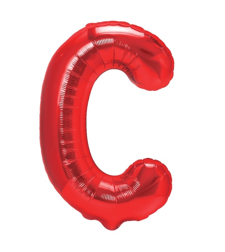 Balon Folie Metalizata Litera C, Flippy, 40 cm, Umflati cu Heliu sau Aer, Ambalaj Individual, Pai inclus, Rosu