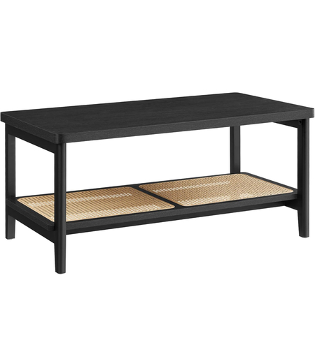 VASAGLE Masuta de cafea, din MDF, cu spatiu de depozitare pe 2 nivele, 55x100x45 cm, negru