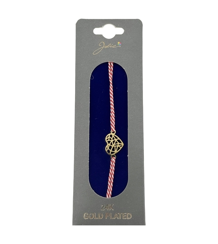 Bratara Placata cu Aur 24k, Jolie, Model INIMA aspect Crapaturi, Martisor Bratara, cu Snur Alb/Rosu, Auriu