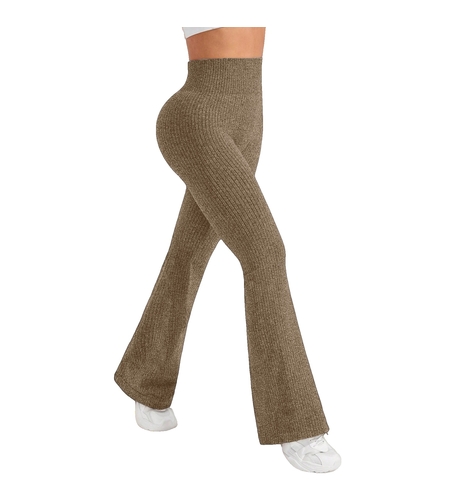 Pantaloni Sport de Dama, Flippy, pentru Yoga, Talie Inalta, Evazati, Tricotati, Khaki, Marime L