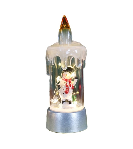 Decoratiune de Craciun tip Lumanare, Flippy, Lumanare de Cristal fara Fulgi de Zapada, Model Om de Zapada, Iluminare LED, 13 x 5 x 5 cm, Baza Gri, Transparent