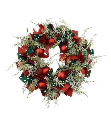 Coronita de Craciun pentru usa, Rosu/Verde, 40 cm, PVC, Artificiala, Decorata, cu LED, Interior/Exterior, Flippy