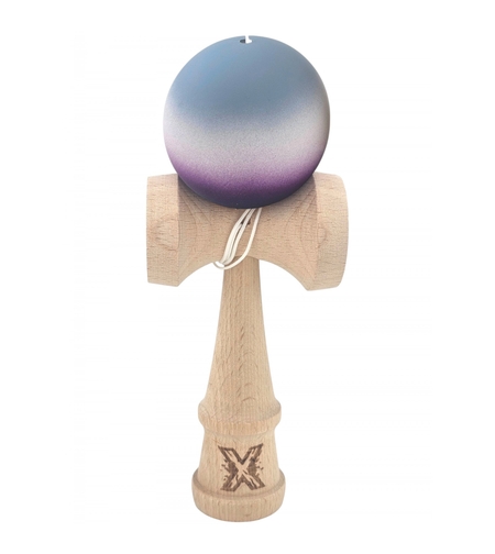Kendama X Originala, Profesionala, Flippy, Rubber Grip, din Lemn, 18 cm, Gri/Alb/Mov