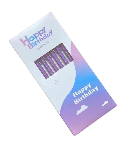 Set 6 Lumanari Lungi, Flippy, din Parafina, 10 x 0.5 cm, Happy Birthday, Mov