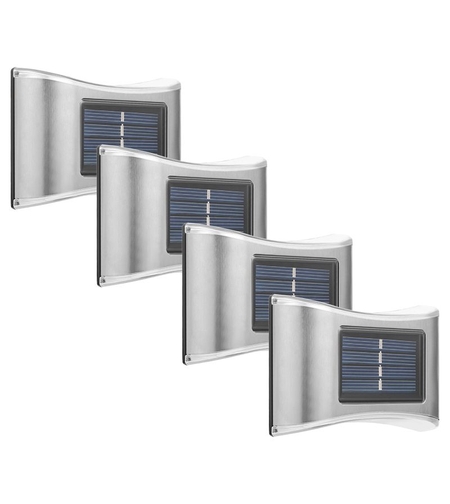 Aplica solara LED pentru Gradina, Flippy, Set 4 Bucati, ABS/Policarbonat, IP65, 6 LED-uri, pentru perete, trepte, borduri, terasa, 1.2V, 600 mah, 10 x 6.5 cm, 2 moduri de prindere, Lumina multicolora, Gri