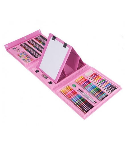 Set 208 Piese, Complet pentru Pictura si Desen, Flippy, Tip Servieta, 3-12 Ani, 40.5 x 5 x 30 cm, Roz