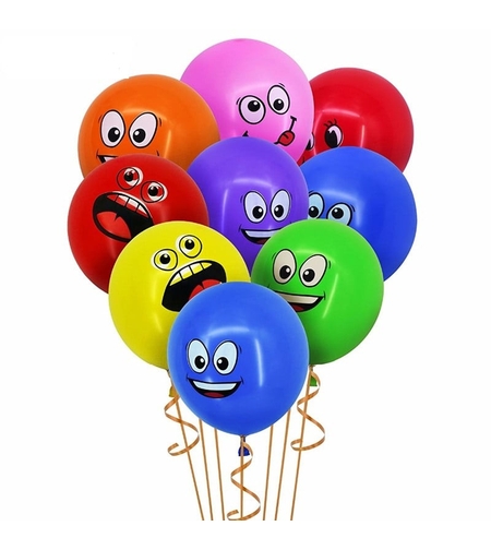 Set 10 Baloane, Flippy, Model Emoji, din Latex, 25 cm, Multicolor