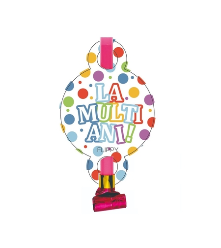 Set 6 Suflatori, Flippy, Colectia LA MULTI ANI, 19 x 11 cm, din Carton/Plastic/Hartie, Multicolor