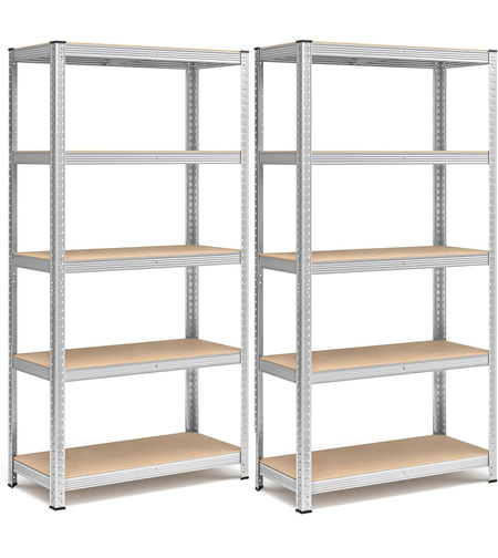 SONGMICS Set de 2 Rafturi de depozitare, cadru din otel armat, polite din MDF, max 2x875kg, 180x90x40cm, gri