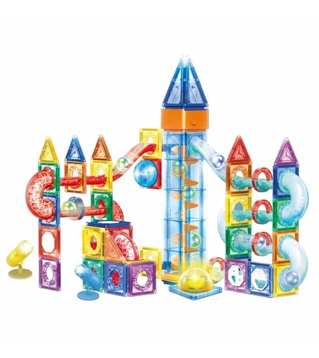 Set de constructie din piese magnetice educative pentru copii 134 de piese, multicolor