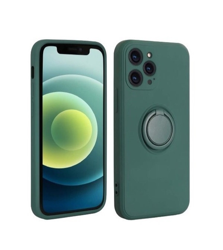 Husa protectie Vafy compatibila cu Apple iPhone 13 Mini Liquid Silicone Ring cu suport rotativ Verde
