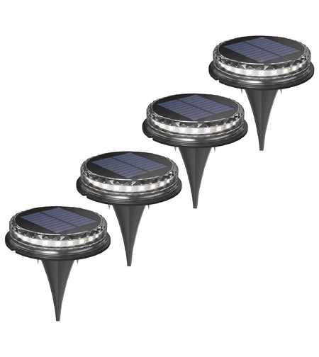 Lampa solara LED Set 4 Bucati, Flippy, Tip Spot pentru Gradina, 8 LED-uri, ABS si Policarbonat, Baterie 1.2V, 600mah, 12 x 13.5 cm, Lumina Alba Rece, Negru/Auriu