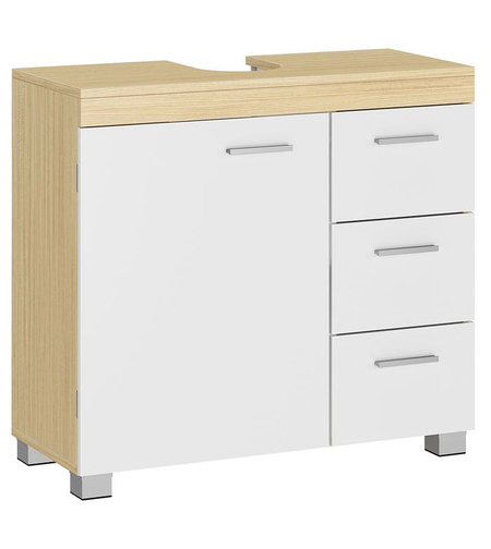 VASAGLE Dulap lavoar baie cu 3 sertare si 2 compartimente, MDF, 30x70x64 cm, alb si bej