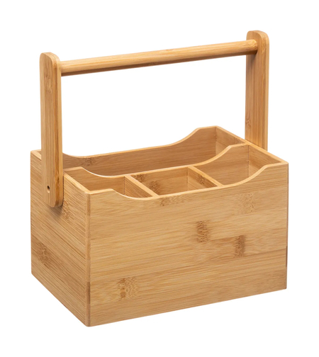 Organizator tacamuri si servetele 5Five Bamboo cu maner, bambus, 24x14x24 cm, natur