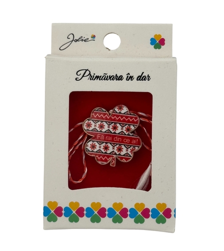 Martisor Brosa Mica in Cutie, Jolie, Design cu Mesaj, Dimensiune 2.5-3 cm, Material Metal, Model Traditional Trifoi