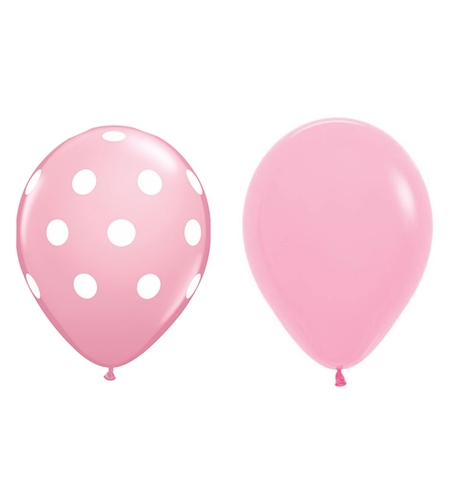 Set 10 Baloane din Latex, Flippy, Model Party cu Buline si Simple, 30 cm, Roz, 2.8 g