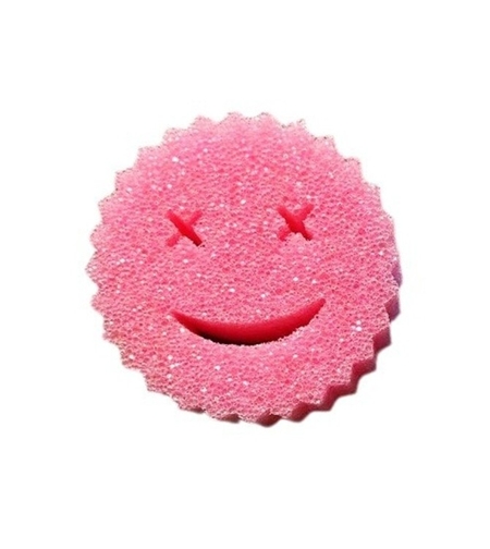 Burete de Vase, Flippy, Rotund, din Burete PU, Model Smiley Face, Doua Fete, 10 x 4 cm, Roz/Galben