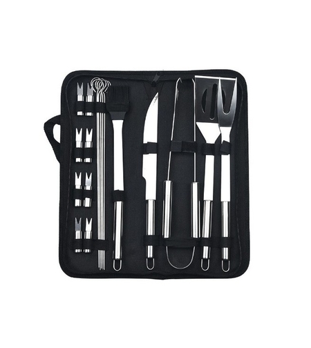 Set 18 Ustensile pentru Gratar, Flippy, din Otel Inoxidabil, Geanta Oxford, Argintiu