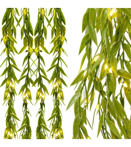 Ghirlanda luminoasa tip perdea de frunze artificiale, 285x105cm, 200 LED-uri, alb cald
