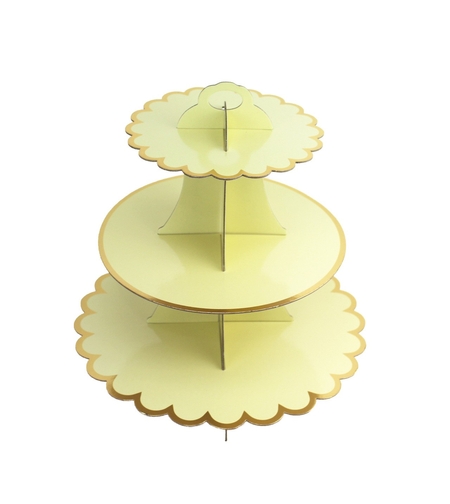 Etajera pentru Prajituri, Flippy, din Carton, 3 Nivele, 16/22/29 cm Diametru, Inaltime 38 cm, Galben