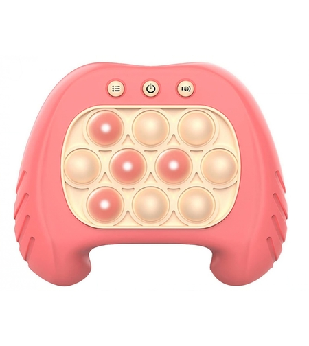 Joc Pop It, Flippy, consola, joc interactiv, antistres, cu baterii, Abs si silicon, Roz, 12 x 10 x 5.8 cm