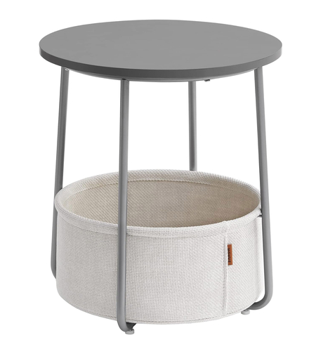 VASAGLE Masuta de cafea rotunda cu cos de stofa, stil modern, 45x50cm, gri
