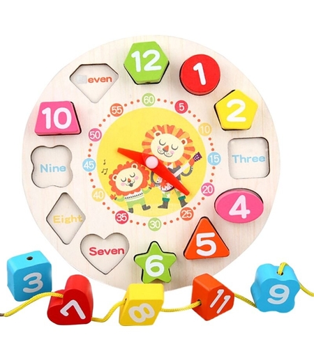 Jucarie Educativa Flippy, Tip Montessori, Model Ceas Leu, din Lemn, + 36 Luni, 12 Piese, 17 cm, Multicolor