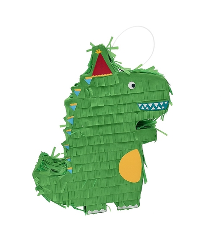 Pinata Dinozaur pentru Petrecere, Flippy, Detalii Argintii, din Hartie si Carton, Pinata pentru Copii, 25 x 7 x 27 cm, Verde