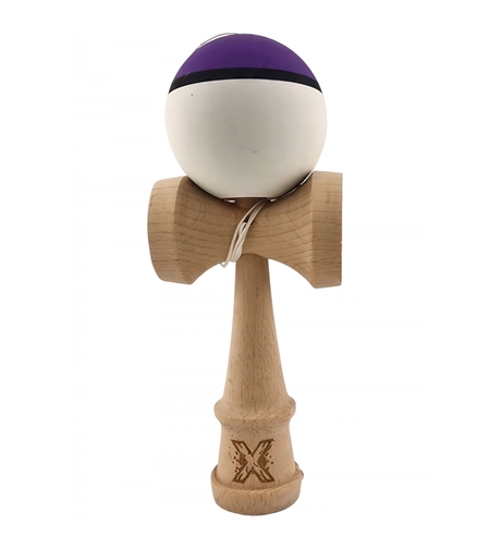 Kendama X Originala, Profesionala, Flippy, din Lemn, 18 cm, Multicolor Mov/Negru/Alb
