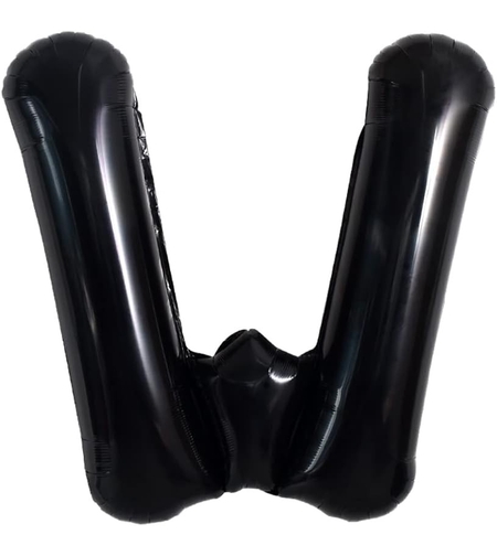 Balon Folie Metalizata Litera W, Flippy, 40 cm, Umflati cu Heliu sau Aer, Ambalaj Individual, Pai inclus, Negru
