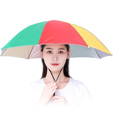 Umbrela de Cap, Flippy, Diametru 69 cm, Snur Reglabil de Cap, Protectie UV/Ploaie, Curcubeu