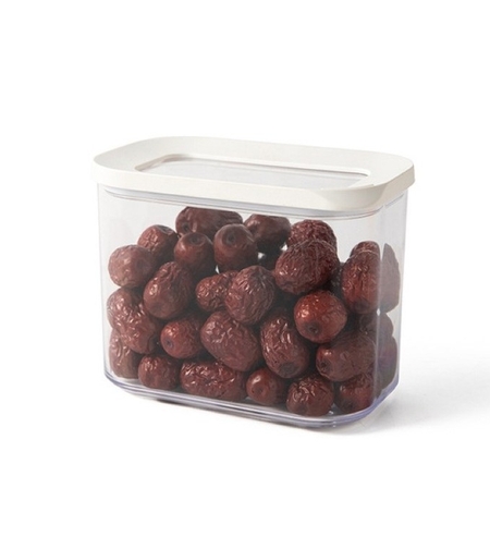 Cutie de Depozitare Alimente, Flippy, 1L, Capac Alb, din ABS+Silicon, 14.5 x 9 x 11.3 cm, Transparent