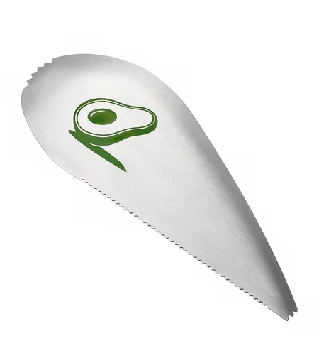 Taietor special pentru avocado Flippy, 3 in 1, forma curbata, zimti pentru apucare si taiere, din otel inoxidabil, 15 x 6 cm, gri