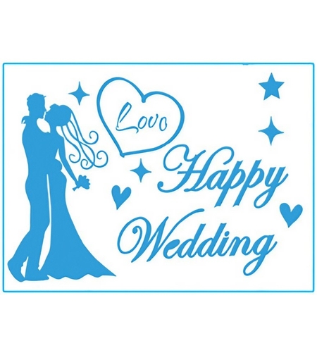 Sticker Autocolant, Flippy, Tematica Nunta, Model Scris Happy Wedding, 21x29 cm, Albastru