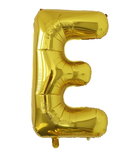Balon Folie Metalizata Litera E, Flippy, 80 cm, Umflati cu Heliu sau Aer, Ambalaj Individual, Pai inclus, Auriu