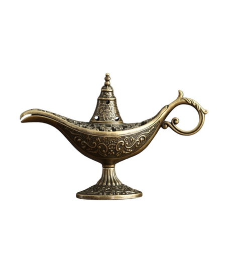 Arzator Tamaie, Flipppy, Model Lampa Aladin, Aliaj, Dimensiune Mica, cu Maner si Capac, Lampa Decorativa Vintage, 3.2 x 9 x 6 cm, Bronz