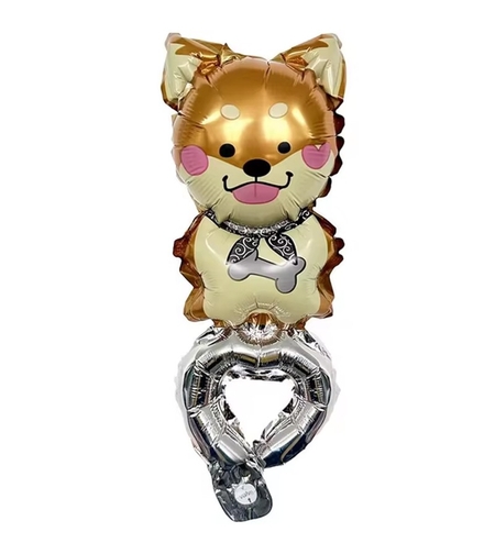 Balon din Folie Metalizata, Vafy, Figurine Animalute, Tip Bratara, Model Catel, Ambalaj Individual, Pai Inclus, Umflare cu Aer sau Heliu, Maro