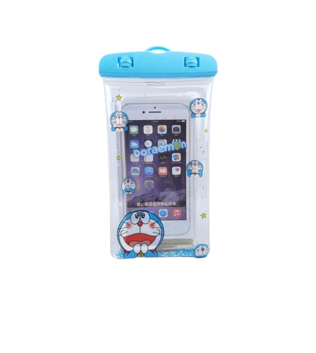 Husa subacvatica Glitter Kids Waterproof Flippy, Snowproof, Universala, cu Snur, pentru telefon sau documente, Cat, Bleu