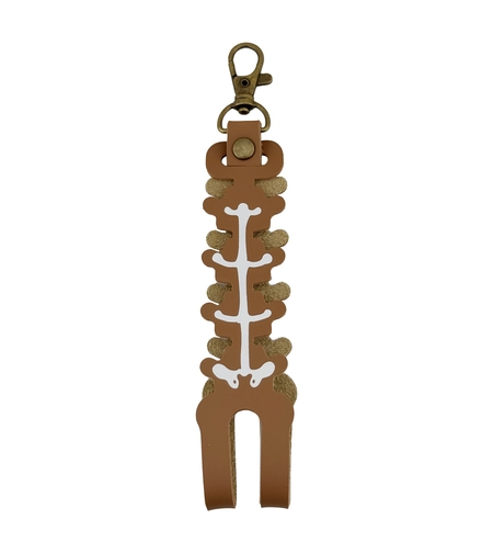 Husa pentru Kendama, Flippy, tip Pandativ/Breloc, Imprimeu Skull, din Piele Ecologica, 26 x 3.2 cm, Maro