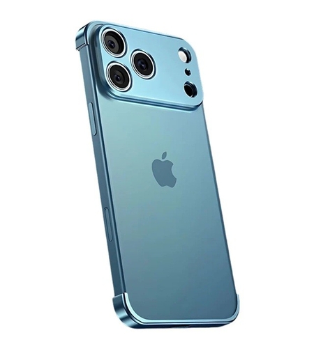 Carcasa de Telefon, Vafy, Compatibila Apple iPhone 17 Pro, Fara Rama, doar Colturi si Camera, din Metal, Grosime 0.1 mm, Albastru