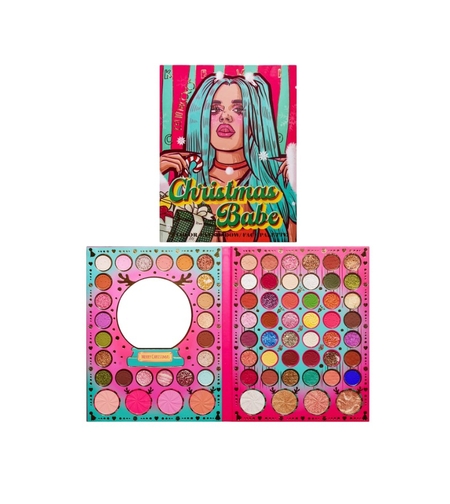 Set de Machiaj Kevin&Coco, 72 de Culori, Paleta de Farduri, Iluminatoare, Blush, Model Christmas Babe, Oglinda Rotunda, 25.5x20x1.7 cm, Multicolor
