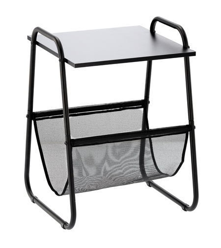 Masuta laterala cu suport reviste 40x40x55 cm, metal si lemn, negru