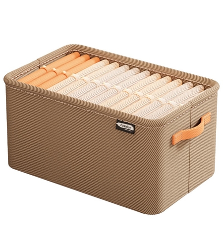 Cutie Depozitare Flippy, pentru Haine, lucruri, din Textil cu Cadru Metalic, Manere Laterale, forma Dreptunghiulara, 42 x 28 x 25 cm, volum 29 L, Kaki