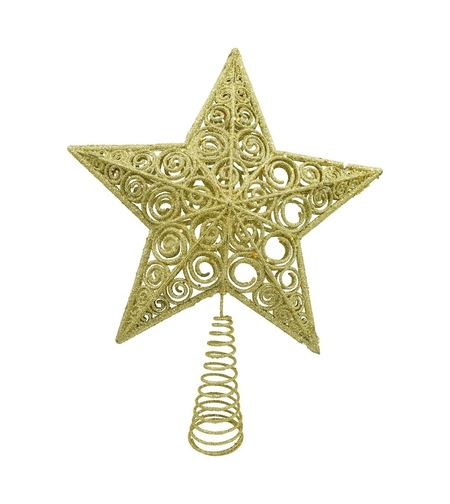 Varf decorativ de brad, Auriu, in forma de Stea, design spiralat, din Plastic/Metal, 29 cm x 38 cm, Interior/Exterior, Flippy