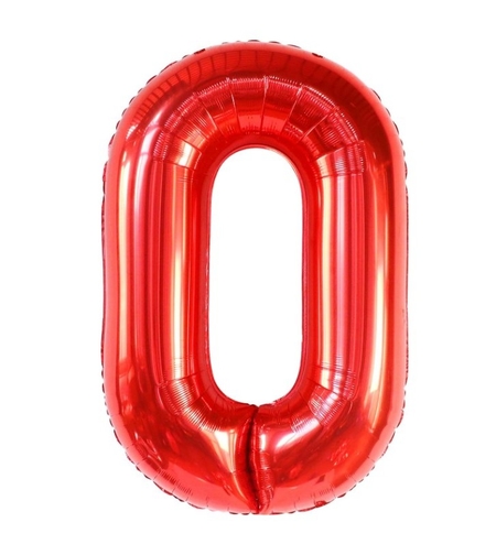 Balon din Folie Metalizata Flippy, Figurina Cifra, Tema Aniversare 40 cm, Ambalaj Individual, Pai inclus, Umflare cu Aer sau Heliu, Rosu, Cifra 0