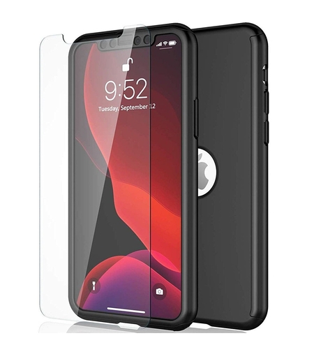 Husa de Protectie, Vafy, pentru Apple iPhone SE 2020, Acoperire Totala 360°, din PC, cu Folie Protectie, Negru