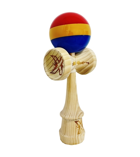 Kendama X Originala, Profesionala, Flippy, Inaltime 52 cm, SUPER BIG cu Cupe KING SIZE, Bila Super Sticky, Diametrul 17 cm, din Lemn, Multicolor