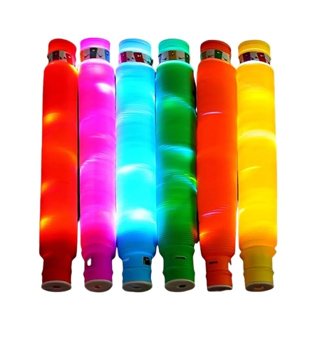 Set 6 Tuburi Antistres, Flippy, cu Lumina LED, Fidget Pop Tube, multicolor